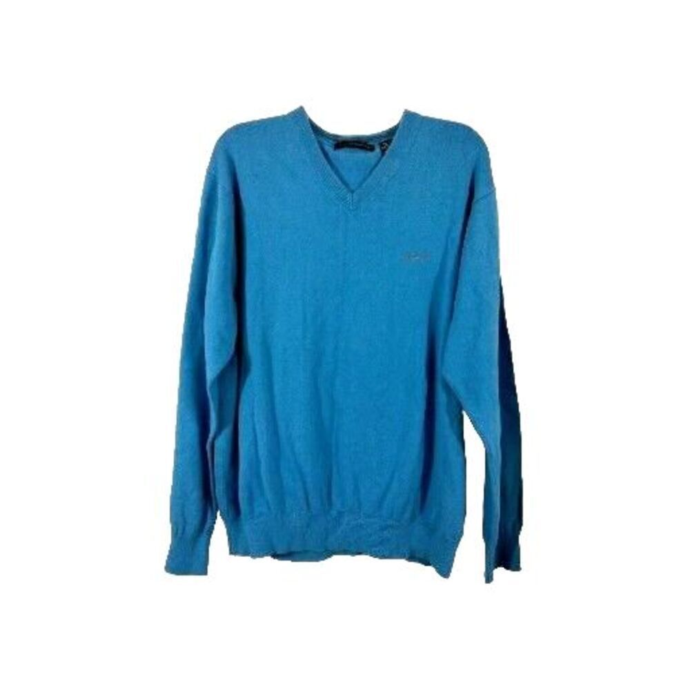 Greg Norman Mens XL Sweater Blue Pullover Long Sleeve V Neck Cotton